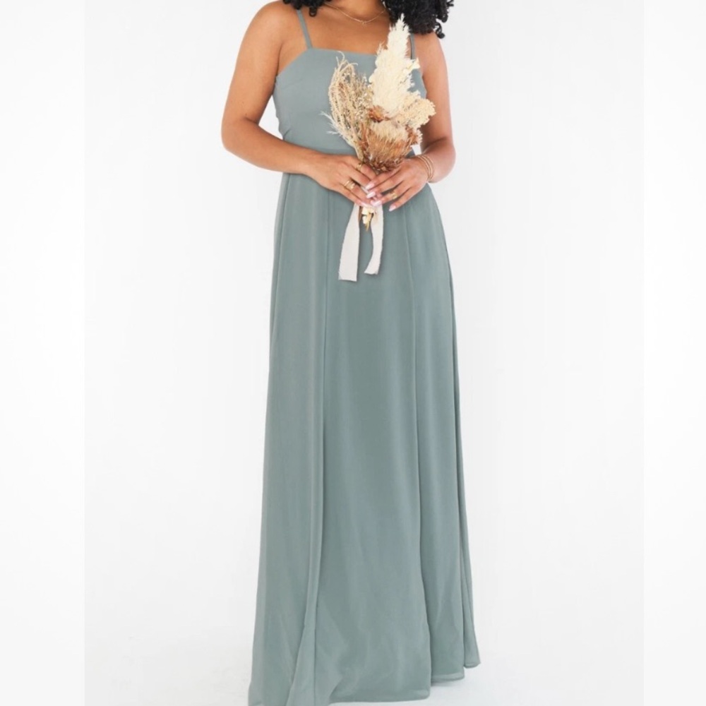 Show Me Your Mumu Lauren Tie Back Sage Green Chiffon‎ Gown Maxi Dress XL NEW